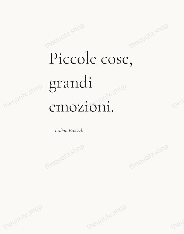 Piccole cose, grandi emozioni. — Italian Proverb — Editorial Left Serif
