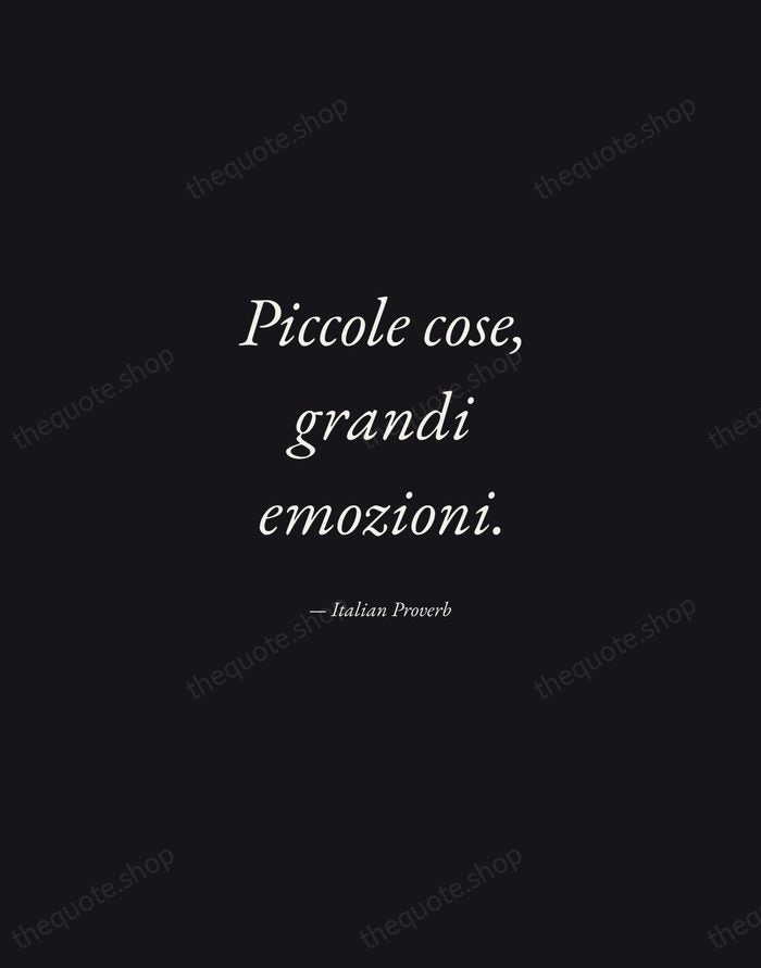 Piccole cose, grandi emozioni. — Italian Proverb — Manuscript Italic