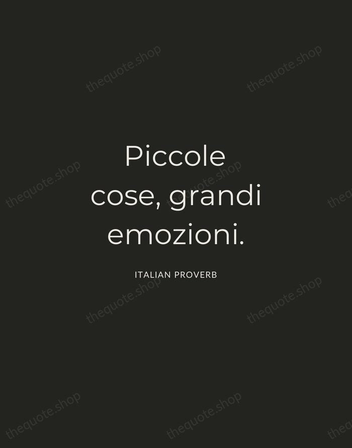 Piccole cose, grandi emozioni. — Italian Proverb — Charcoal Sans