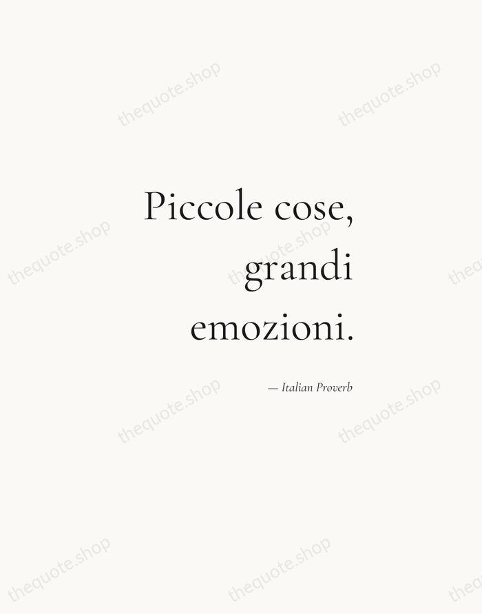 Piccole cose, grandi emozioni. — Italian Proverb — Soft Serif Right