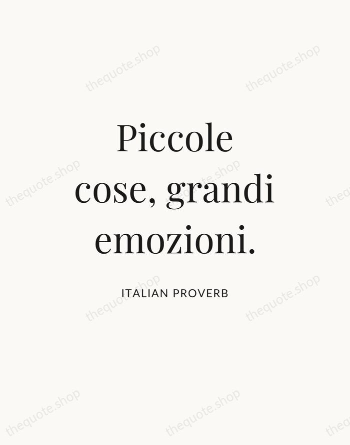 Piccole cose, grandi emozioni. — Italian Proverb — Statement Serif