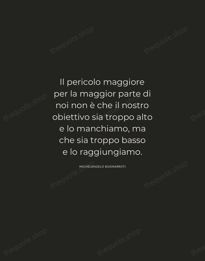 Il pericolo maggiore per la maggior parte di noi non è che… — Michelangelo Buonarroti — Charcoal Sans