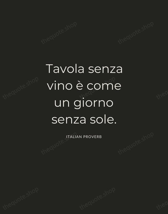 Tavola senza vino è come un giorno senza sole. — Italian Proverb — Charcoal Sans