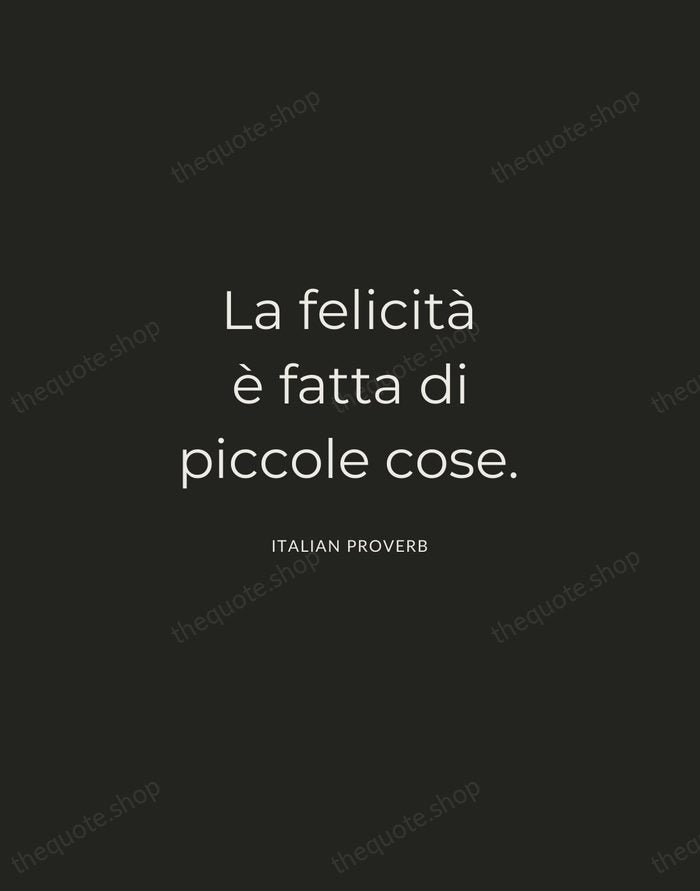 La felicità è fatta di piccole cose. — Italian Proverb — Charcoal Sans