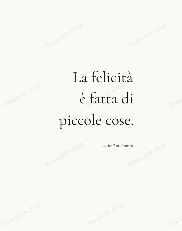 La felicità è fatta di piccole cose. — Italian Proverb — Soft Serif Right