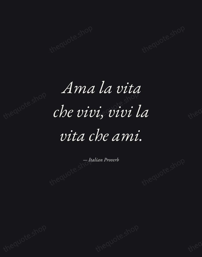 Ama la vita che vivi, vivi la vita che ami. — Italian Proverb — Manuscript Italic