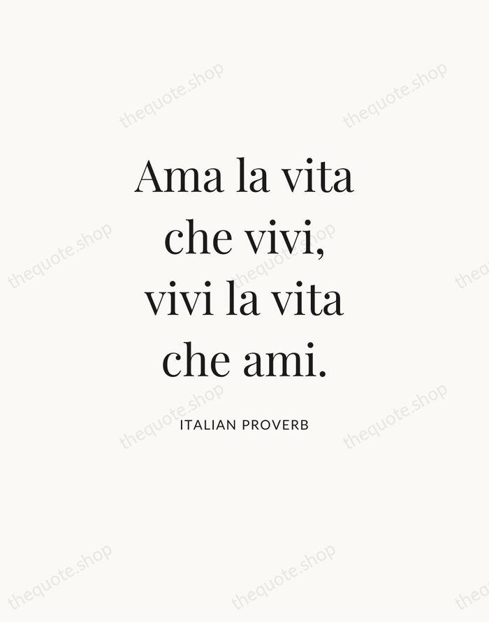 Ama la vita che vivi, vivi la vita che ami. — Italian Proverb — Statement Serif