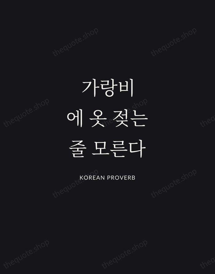 가랑비에 옷 젖는 줄 모른다 — Korean Proverb | Printable Wall Art — Midnight Serif
