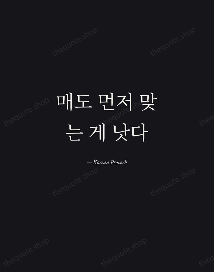 매도 먼저 맞는 게 낫다 — Korean Proverb — Manuscript Italic
