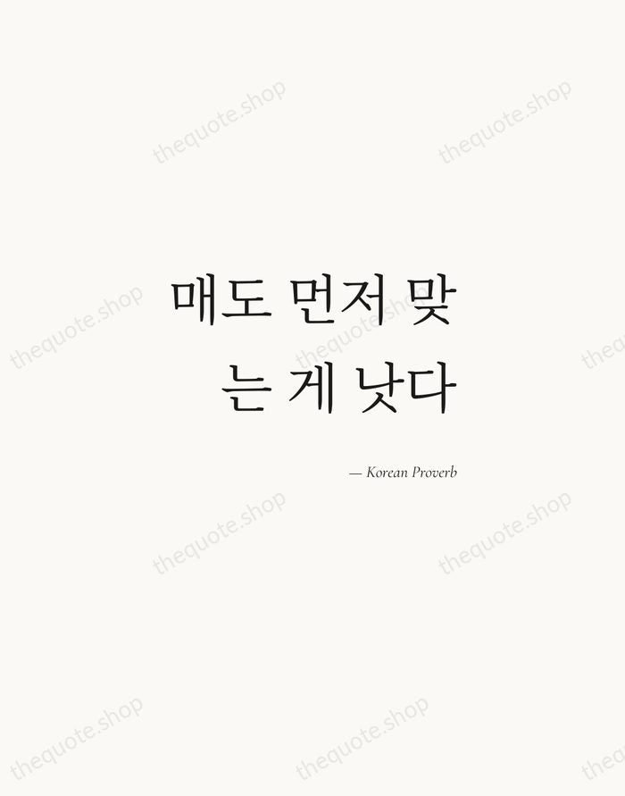 매도 먼저 맞는 게 낫다 — Korean Proverb — Soft Serif Right