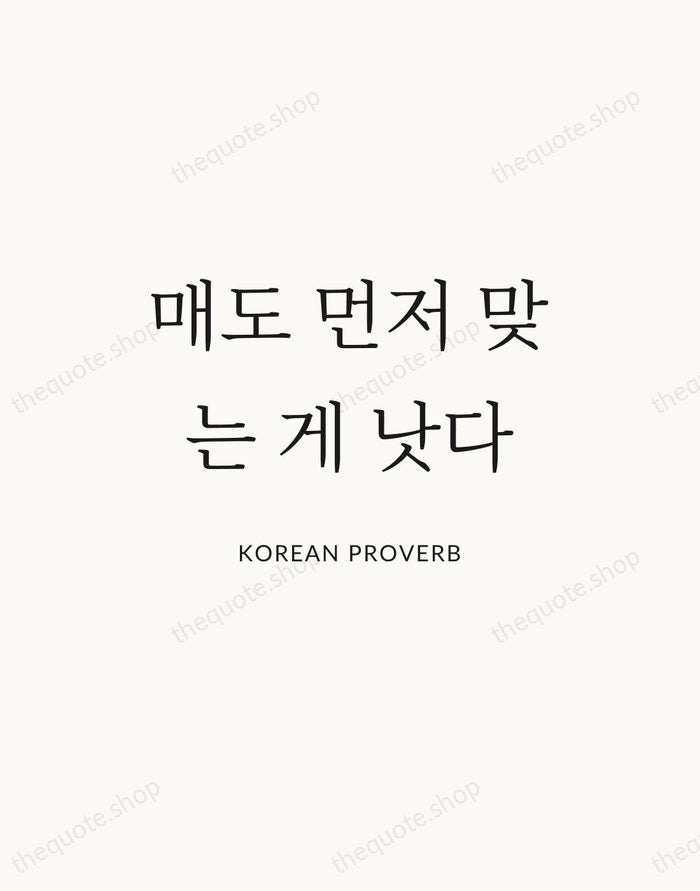 매도 먼저 맞는 게 낫다 — Korean Proverb — Statement Serif