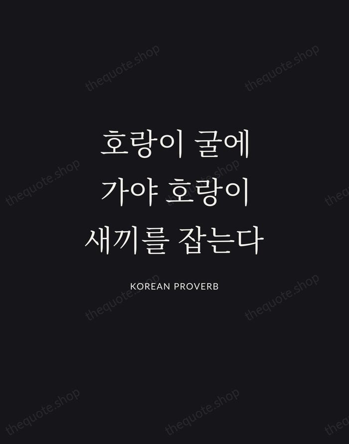 호랑이 굴에 가야 호랑이 새끼를 잡는다 — Korean Proverb | Printable Wall Art — Midnight Serif