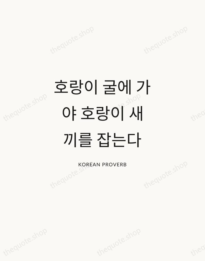 호랑이 굴에 가야 호랑이 새끼를 잡는다 — Korean Proverb — Modern Sans Calm