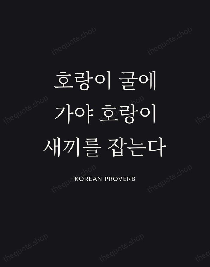 호랑이 굴에 가야 호랑이 새끼를 잡는다 — Korean Proverb | Printable Wall Art — Poster Condensed