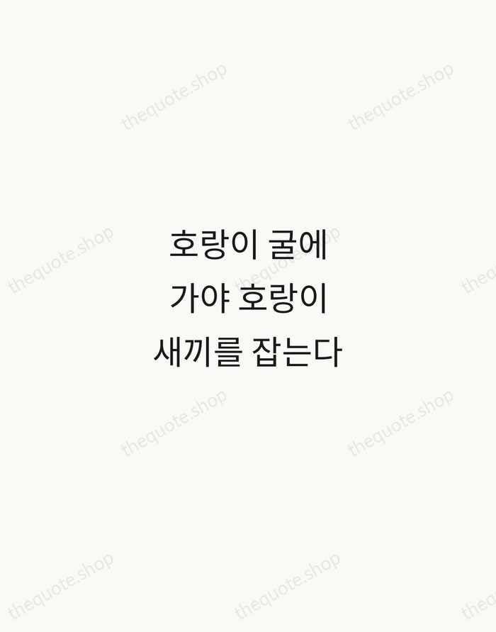 호랑이 굴에 가야 호랑이 새끼를 잡는다 — Korean Proverb — Minimal Unsigned