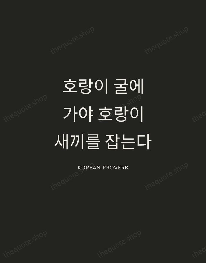 호랑이 굴에 가야 호랑이 새끼를 잡는다 — Korean Proverb — Charcoal Sans
