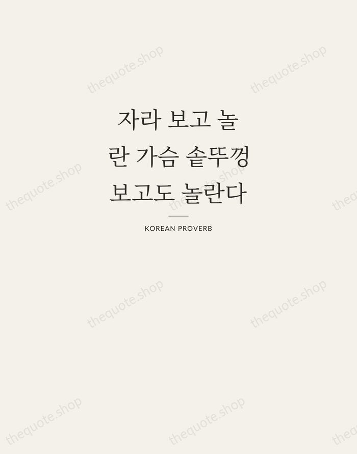 자라 보고 놀란 가슴 솥뚜껑 보고도 놀란다 — Korean Proverb — Letterpress Caps