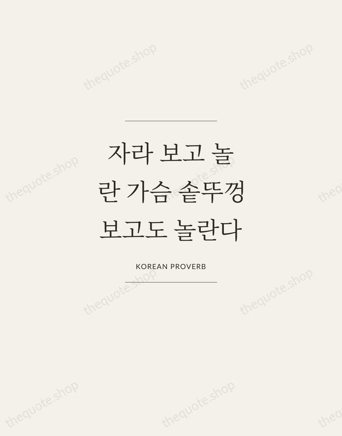 자라 보고 놀란 가슴 솥뚜껑 보고도 놀란다 — Korean Proverb — Gallery Frame