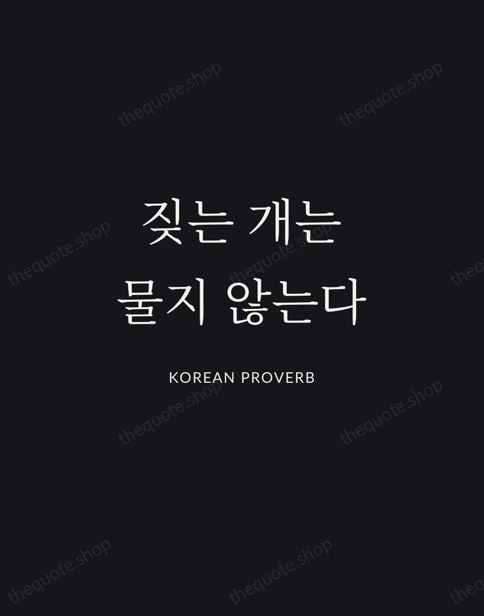 짖는 개는 물지 않는다 — Korean Proverb | Printable Wall Art — Midnight Serif