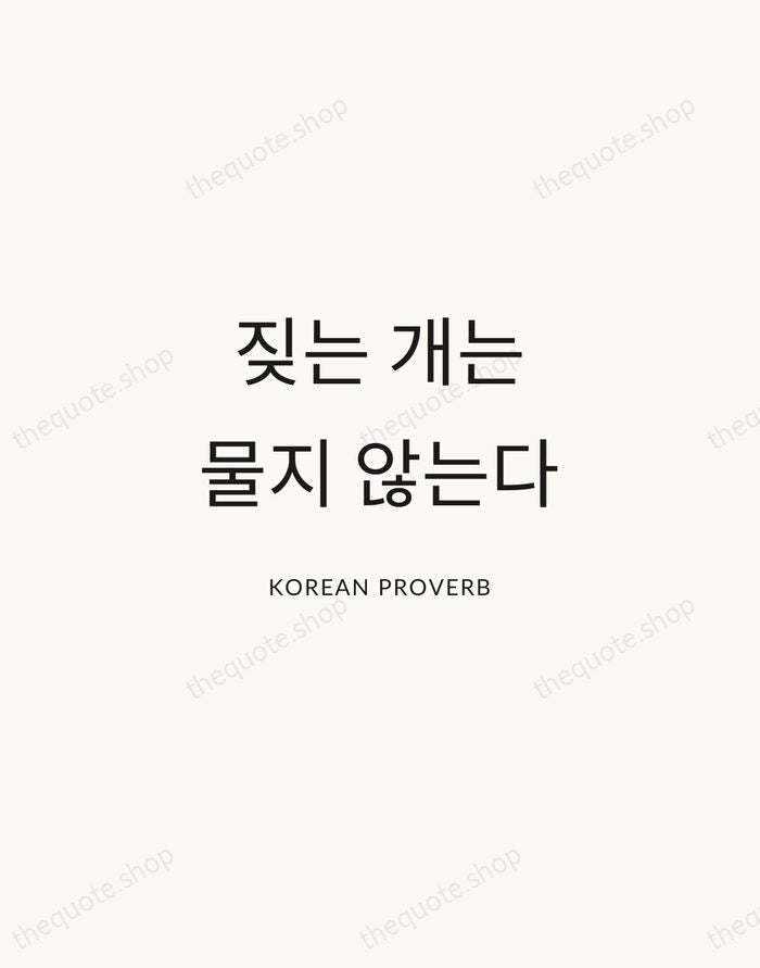 짖는 개는 물지 않는다 — Korean Proverb — Modern Sans Calm