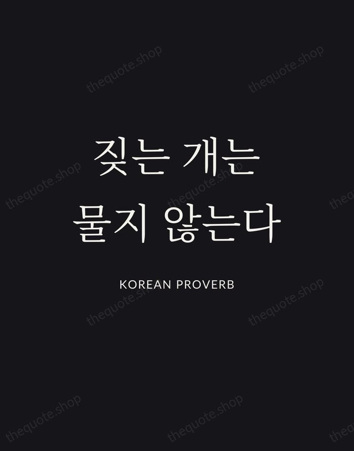 짖는 개는 물지 않는다 — Korean Proverb | Printable Wall Art — Poster Condensed