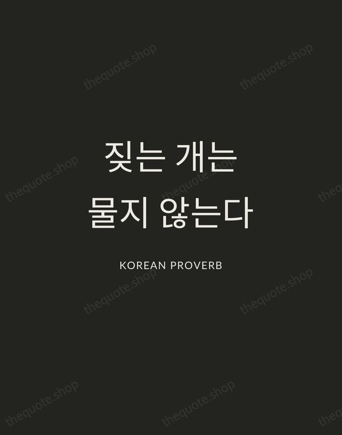 짖는 개는 물지 않는다 — Korean Proverb — Charcoal Sans