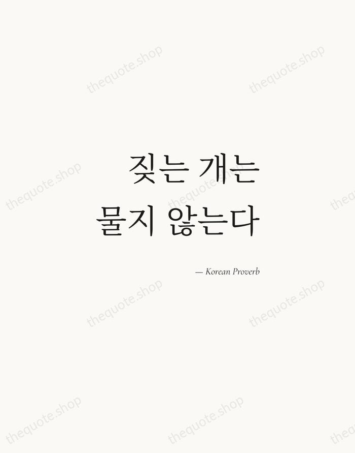 짖는 개는 물지 않는다 — Korean Proverb — Soft Serif Right