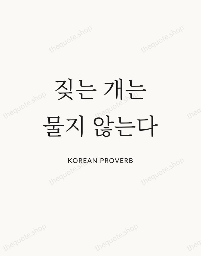 짖는 개는 물지 않는다 — Korean Proverb — Statement Serif