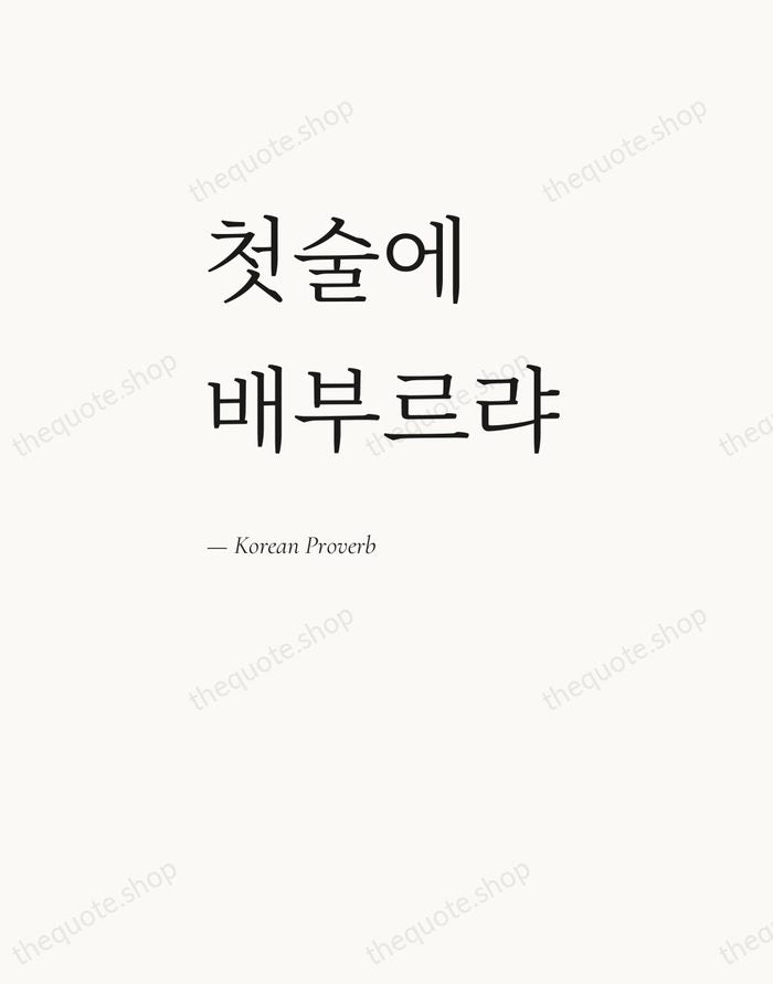 첫술에 배부르랴 — Korean Proverb — Editorial Left Serif