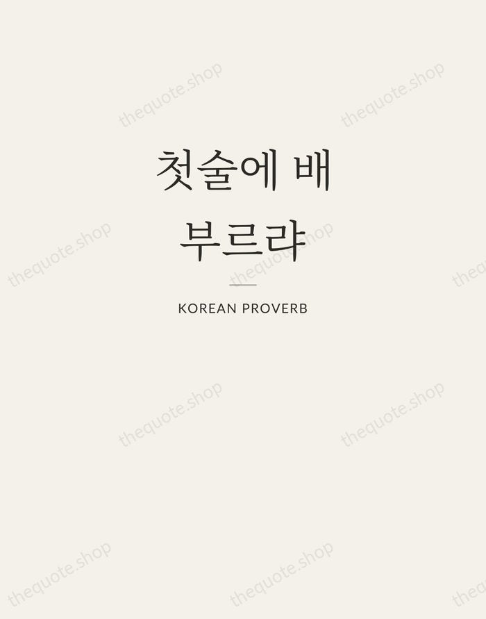 첫술에 배부르랴 — Korean Proverb — Letterpress Caps