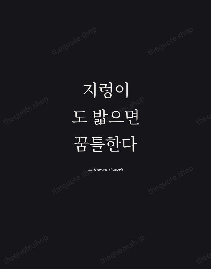 지렁이도 밟으면 꿈틀한다 — Korean Proverb — Manuscript Italic