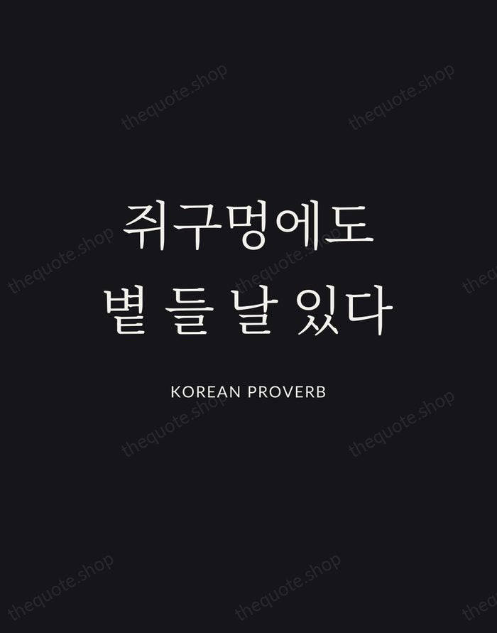 쥐구멍에도 볕 들 날 있다 — Korean Proverb | Printable Wall Art — Poster Condensed