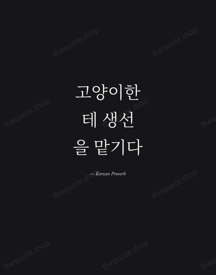 고양이한테 생선을 맡기다 — Korean Proverb — Manuscript Italic