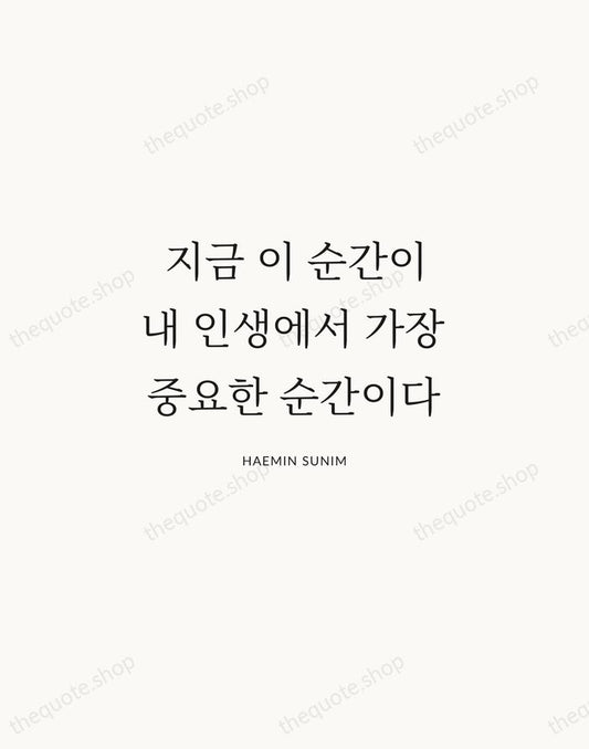 지금 이 순간이 내 인생에서 가장 중요한 순간이다 — Haemin Sunim | Printable Wall Art — Atelier Serif