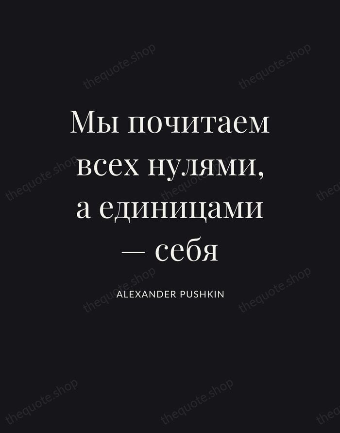 Мы почитаем всех нулями, а единицами — себя — Alexander Pushkin | Printable Wall Art — Poster Condensed