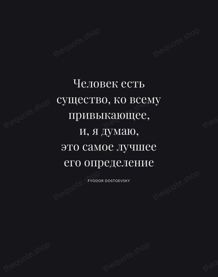 Человек есть существо, ко всему привыкающее, и, я думаю, это самое лучшее… — Fyodor Dostoevsky | Printable Wall Art — Midnight Serif