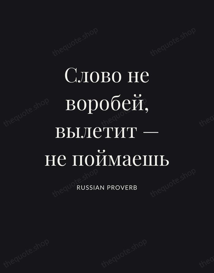Слово не воробей, вылетит — не поймаешь — Russian Proverb | Printable Wall Art — Poster Condensed