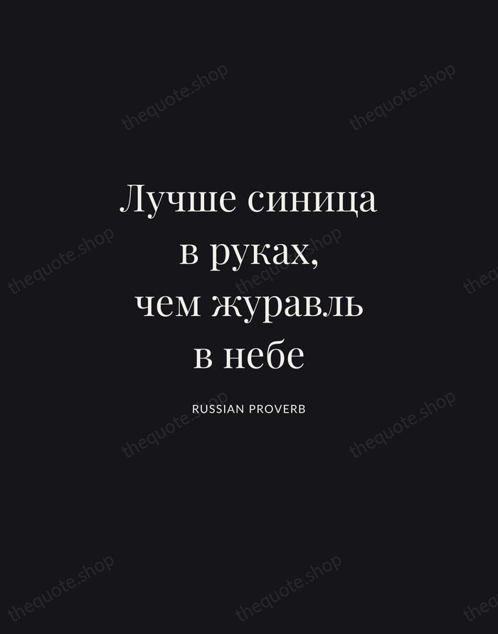 Лучше синица в руках, чем журавль в небе — Russian Proverb | Printable Wall Art — Midnight Serif