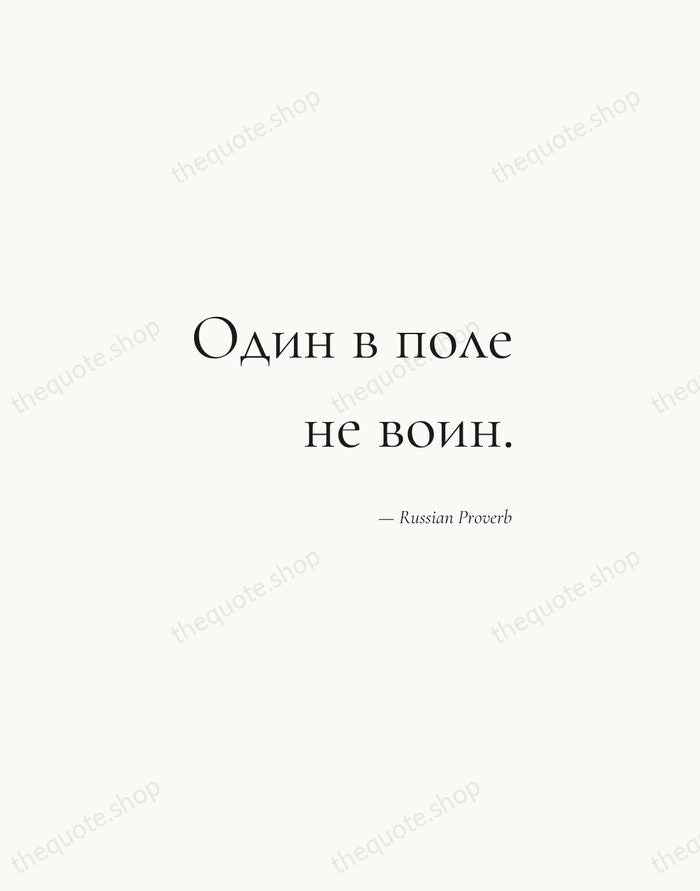 Один в поле не воин. — Russian Proverb — Soft Serif Right