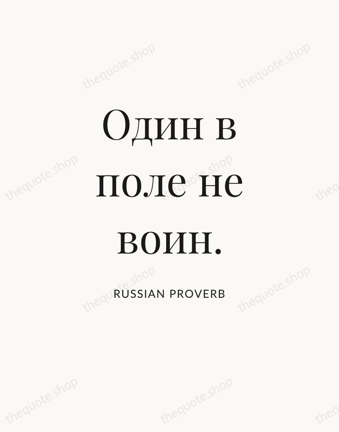 Один в поле не воин. — Russian Proverb — Statement Serif