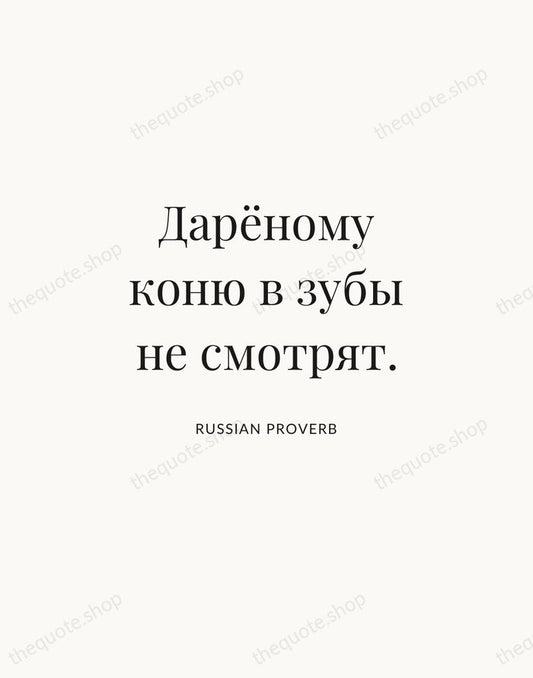 Дарёному коню в зубы не смотрят. — Russian Proverb | Printable Wall Art — Atelier Serif
