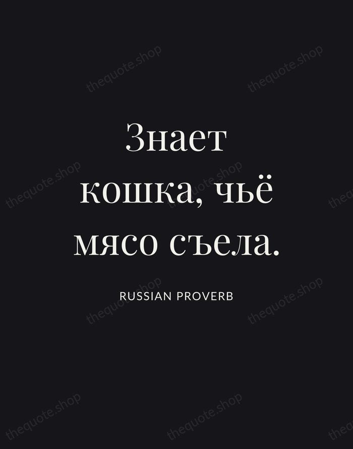 Знает кошка, чьё мясо съела. — Russian Proverb | Printable Wall Art — Poster Condensed