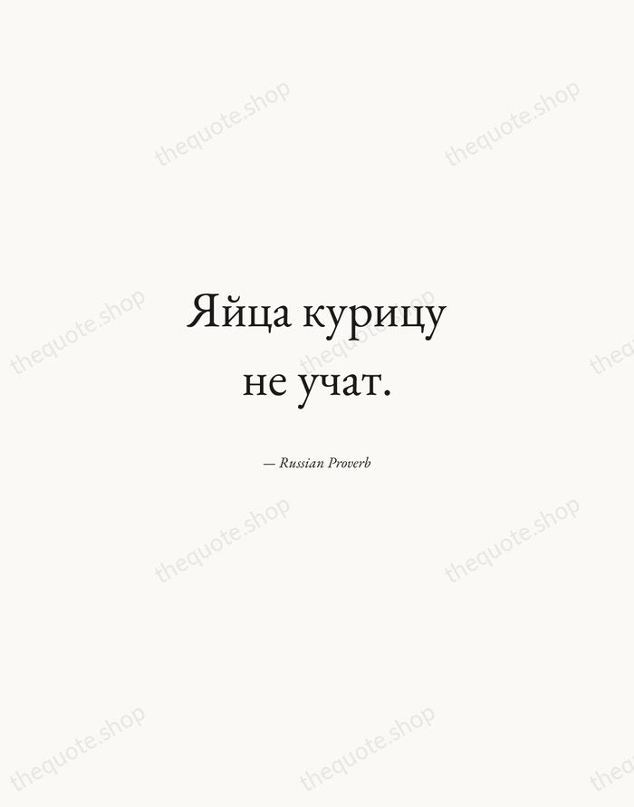 Яйца курицу не учат. — Russian Proverb — Quiet Garamond