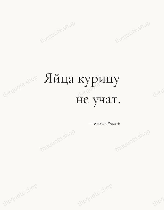 Яйца курицу не учат. — Russian Proverb — Soft Serif Right