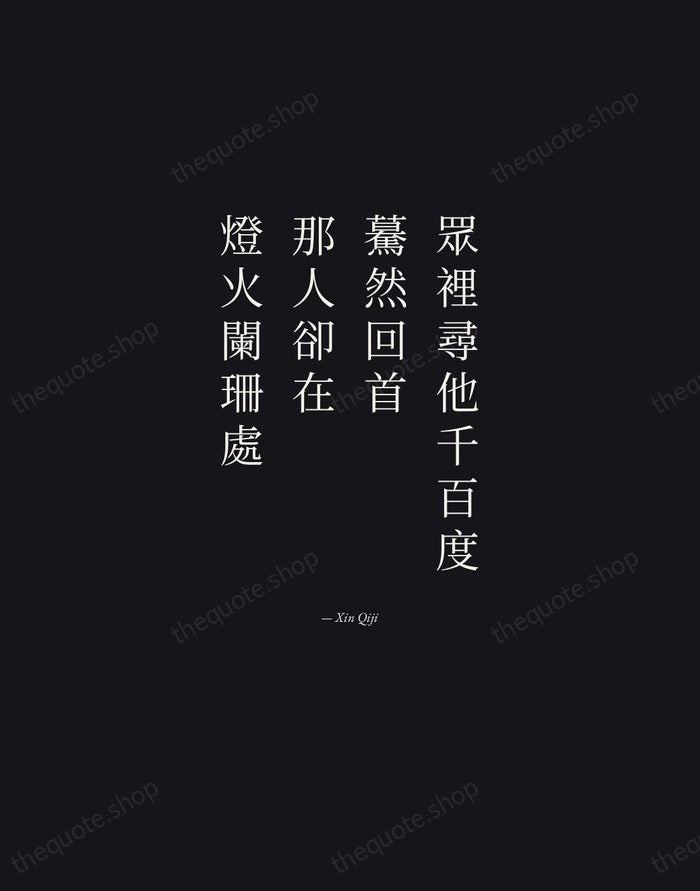 眾裡尋他千百度，驀然回首，那人卻在，燈火闌珊處 — Xin Qiji — Manuscript Italic